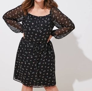 Loft Plus Black Floral square neck Dress size 18